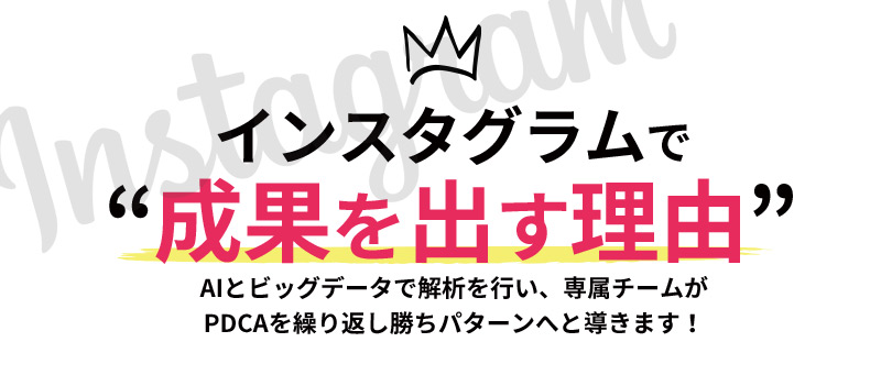 インスタグラムで成果を出す理由：AIとビッグデータで解析を行い、専属チームがPDCAを繰り返し勝ちパターンへと導きます！
